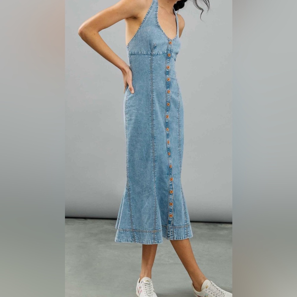 Maeve for Anthro Annina Denim Midi Dress Size 14